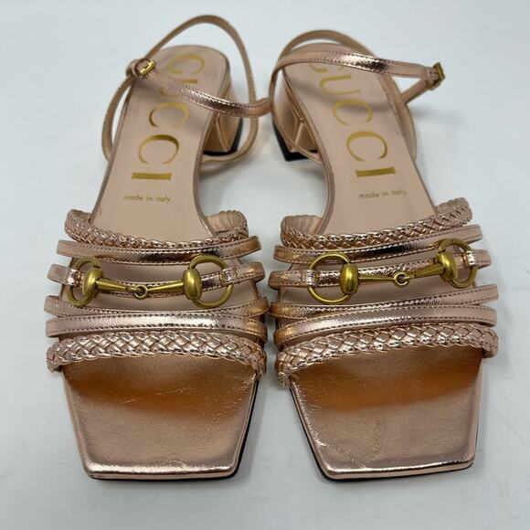 Gucci Ketty Horsebit Braided Metallic Sandals Pink size 38 EU 8 US - Picture 3 of 11